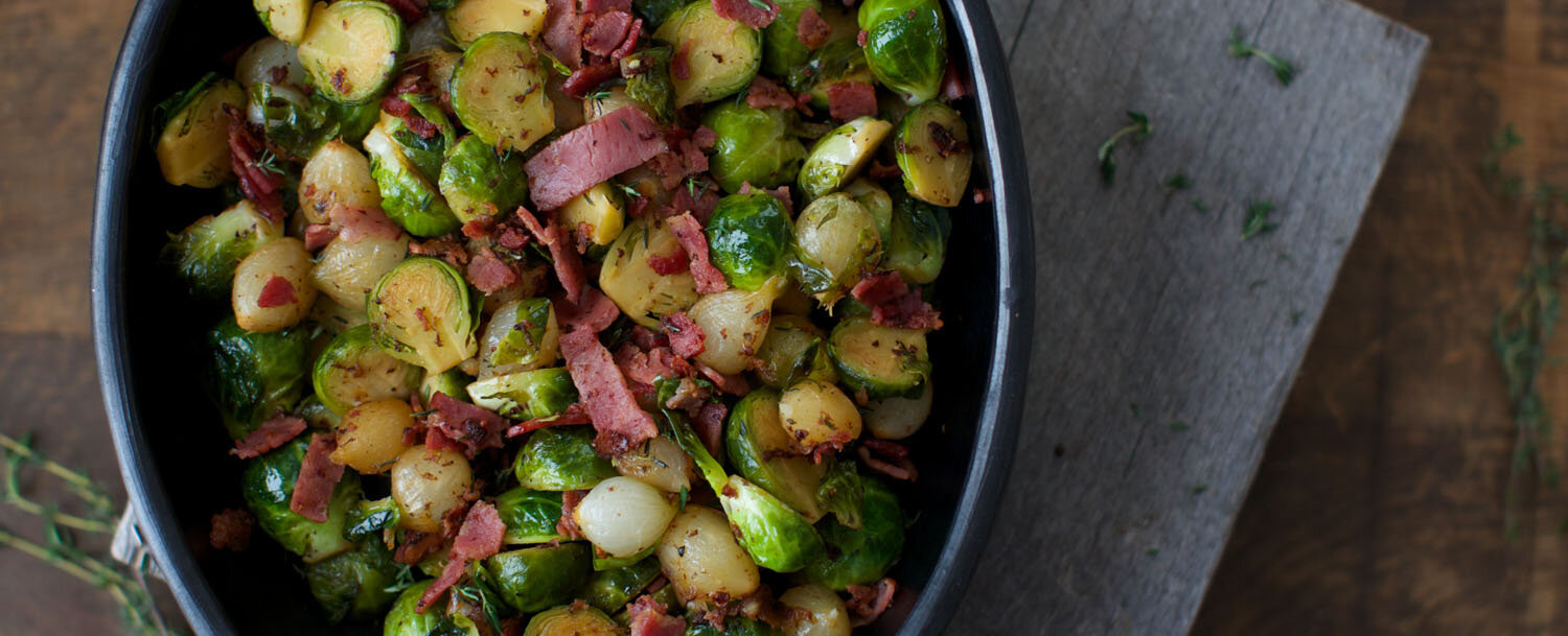 Braised Brussels Sprouts with Bacon and Pearl Onions -image